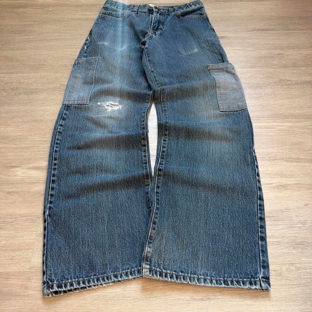 27W Blue Baggy Wide Leg Skater Distressed Faded Jeans Y2K Vintage 2000s
